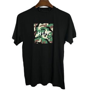 HUF Camo Logo‎ Shirt Men's Black Skateboard Tee Streetwear Hypebeast 2XL XXL